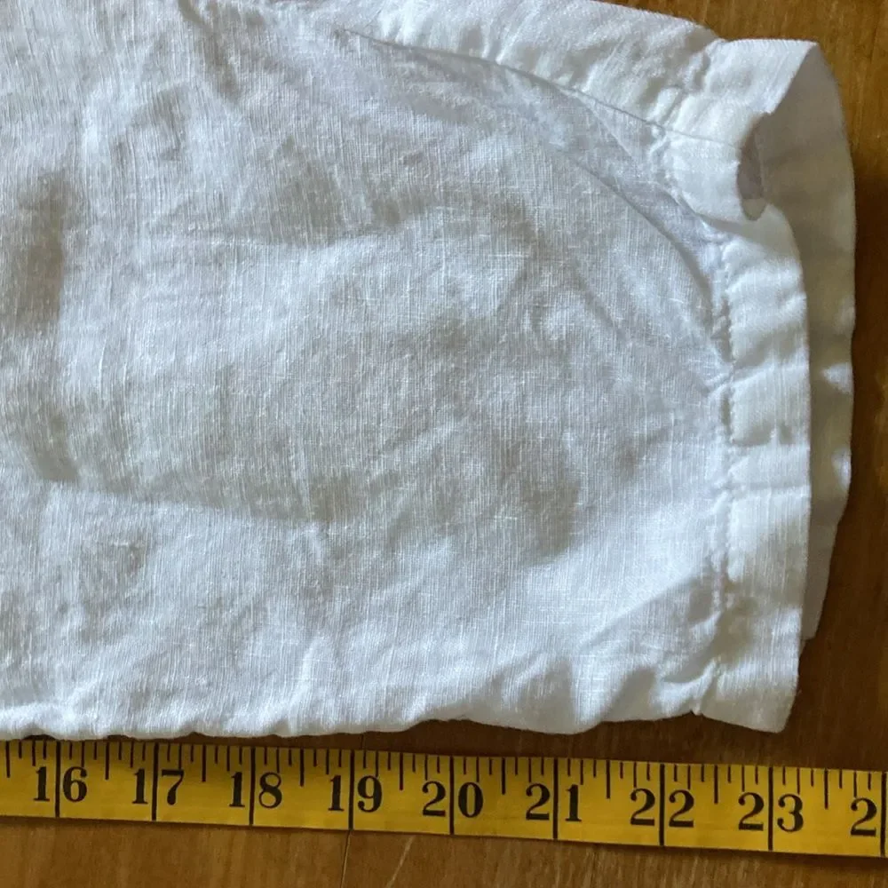ZARA 100% Linen White Tapered Pull On White Pants With Pockets Size M
